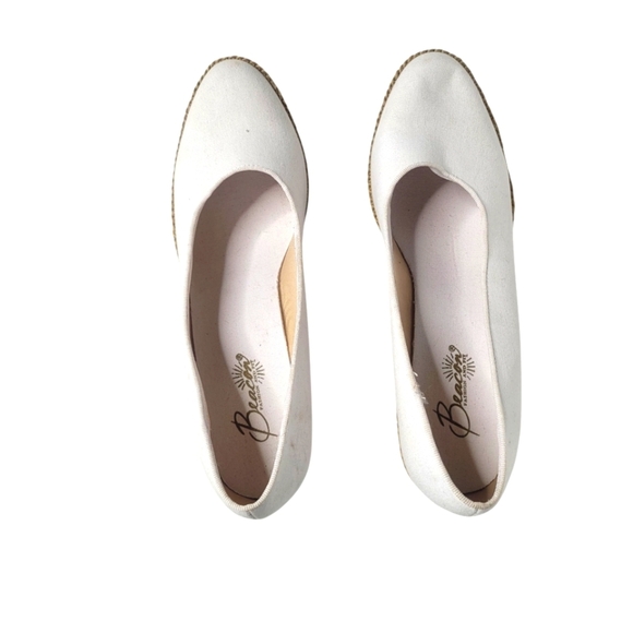 Vintage Beacon 1970s White Fabric Wedges Size 10 - Picture 5 of 6